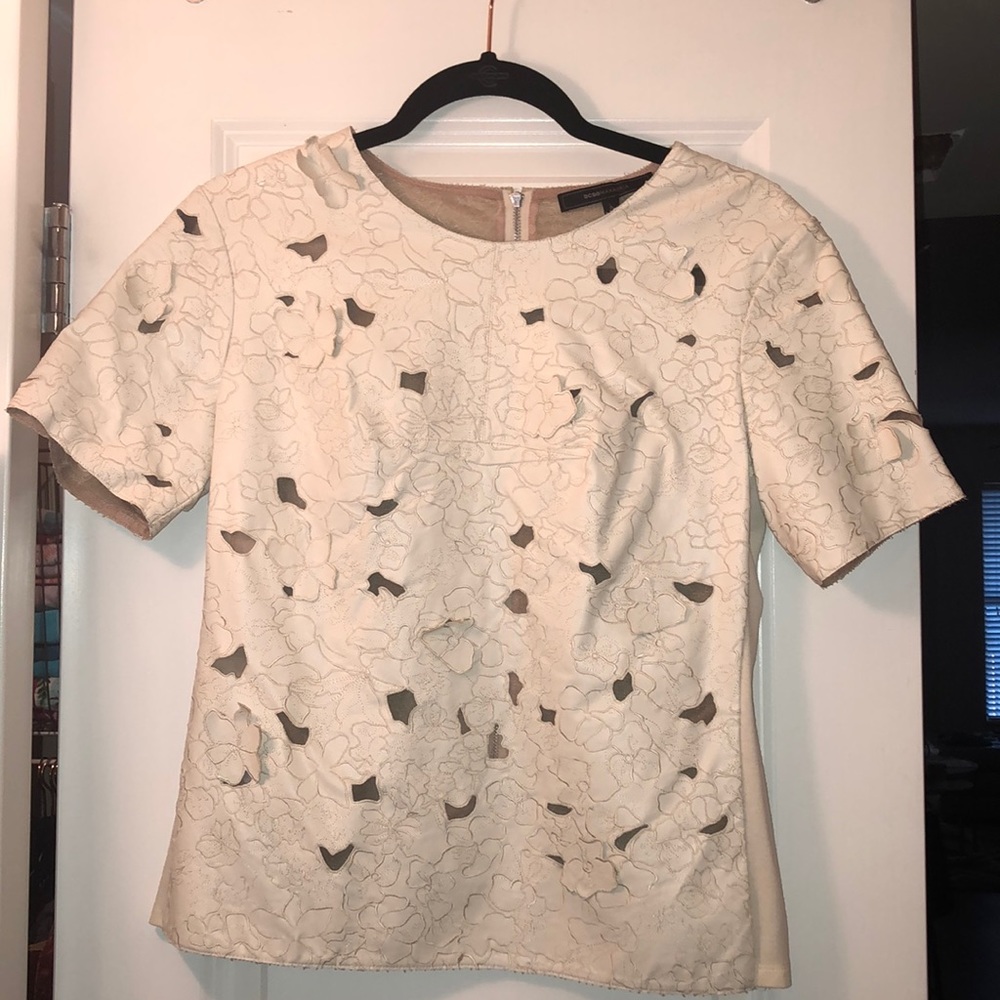 BCBGMAXAZRIA French Cream Flower Cut Out Top